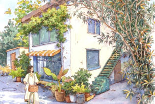 欧阳贝钢笔淡彩街屋场景班2024