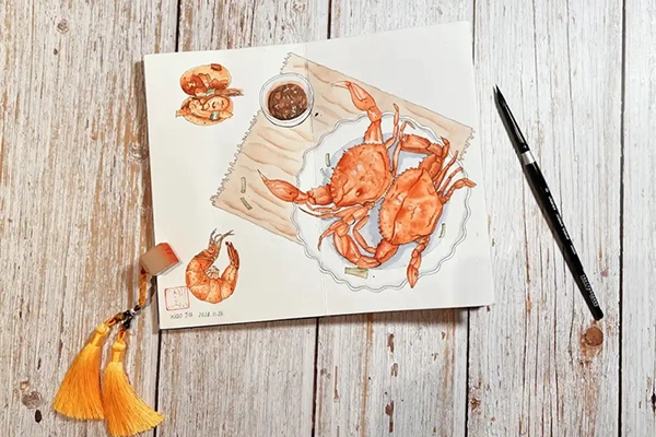 欧阳贝钢笔淡彩美食手帐班