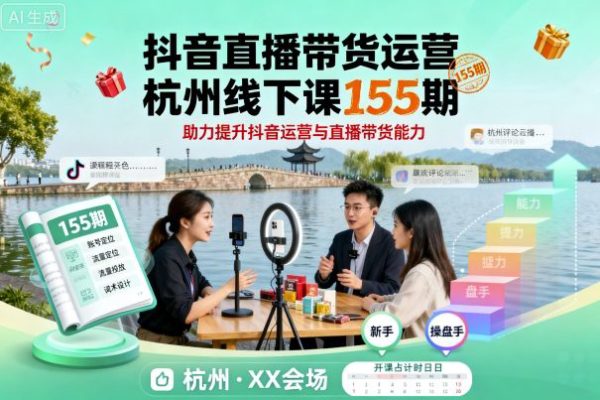 大果录客传媒·抖音直播带货运营杭州线下课155期，助力提升抖音运营与直播带货能力