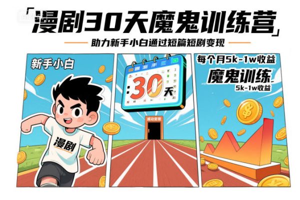 漫剧30天魔鬼训练营，助力新手小白通过短篇短剧变现，每个月5k